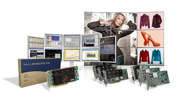 Matrox Mura MPX Series of video walls, Matrox M9188 single-slot PCIe x16 graphics card, and SV2 video processing and encoding ASIC